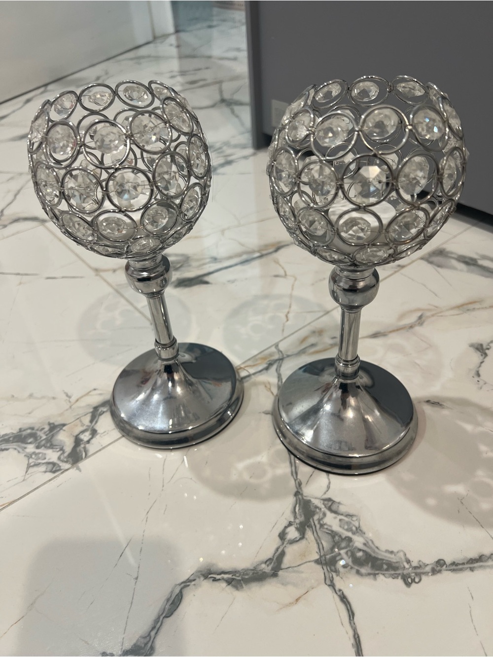Crystal Candle Holder - Silver